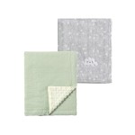 CREVENT 2Pcs 30\'\'X40\'\' Cute Cozy Fluffy Warm Baby Blankets for Infants Toddlers\' Bedding Crib Cot Stroller - Grey Cloud + Muslin Green