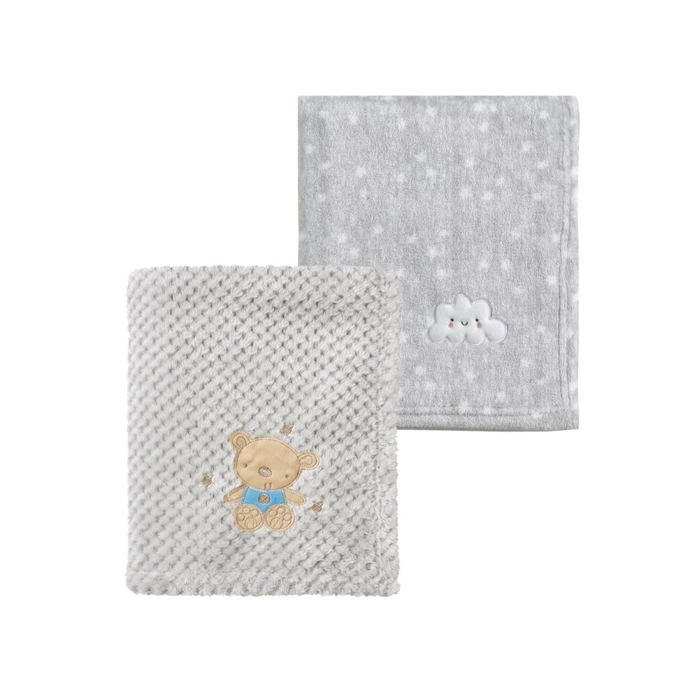 CREVENT 2Pcs 30\'\'X40\'\' Cute Cozy Fluffy Warm Baby Blankets for Infants Toddlers\' Bedding Crib Cot Stroller - Grey Cloud + Baby Bear