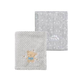 CREVENT 2Pcs 30\'\'X40\'\' Cute Cozy Fluffy Warm Baby Blankets for Infants Toddlers\' Bedding Crib Cot Stroller - Grey Cloud + Baby Bear