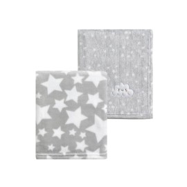 CREVENT 2Pcs 30\'\'X40\'\' Cute Cozy Fluffy Warm Baby Blankets for Infants Toddlers\' Bedding Crib Cot Stroller - Grey Cloud + Star
