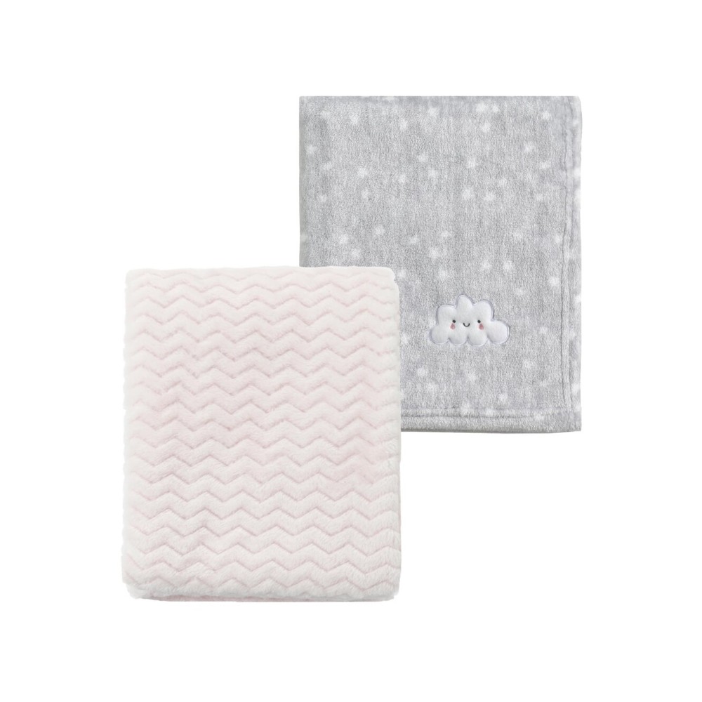 CREVENT 2Pcs 30\'\'X40\'\' Cute Cozy Fluffy Warm Baby Blankets for Infants Toddlers\' Bedding Crib Cot Stroller - Grey Cloud + Wave Whtie