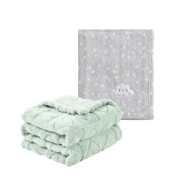 CREVENT 2Pcs 30\'\'X40\'\' Cute Cozy Fluffy Warm Baby Blankets for Infants Toddlers\' Bedding Crib Cot Stroller - Grey Cloud + Green Sherpa