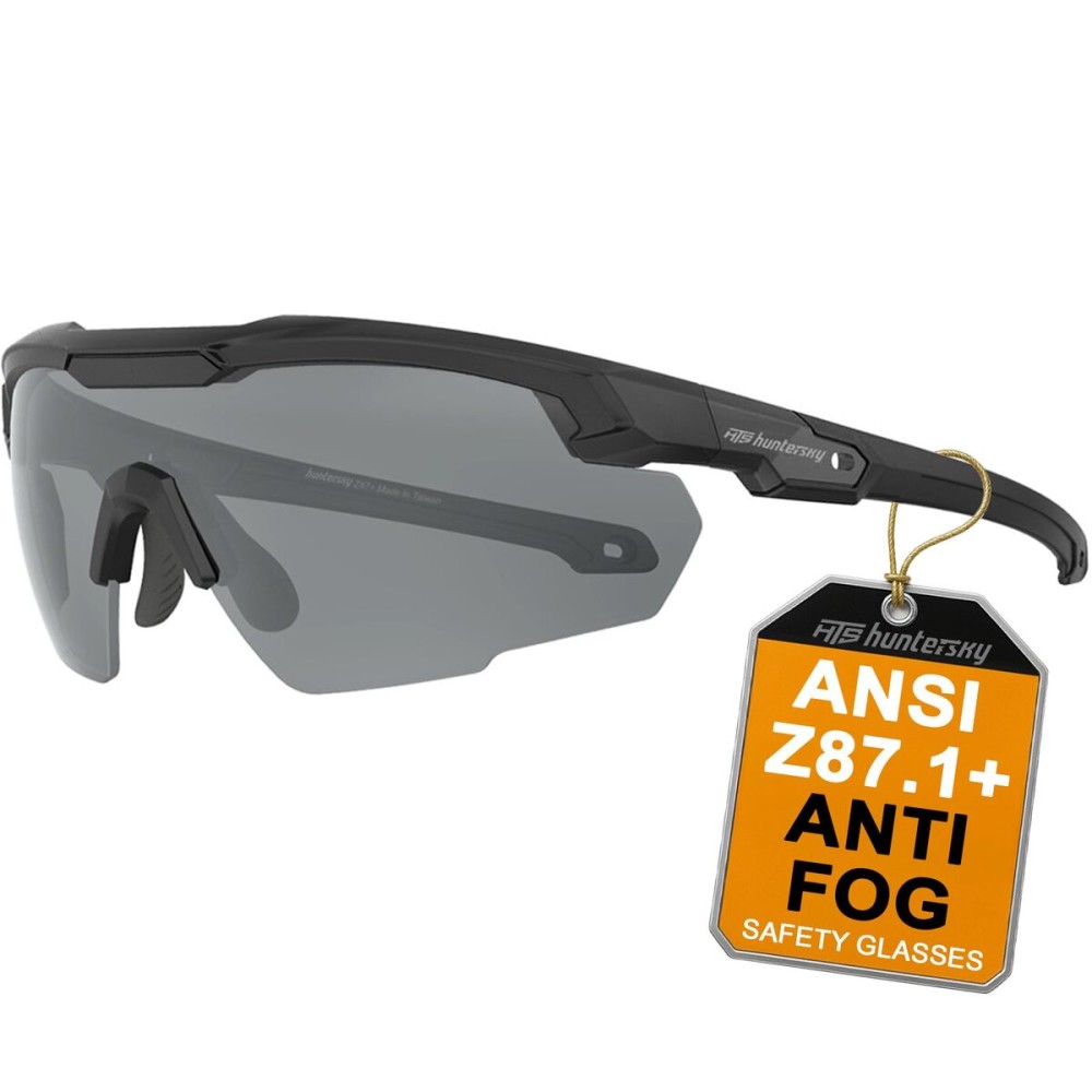 HTS HUNTERSKY S57 Smoke Grey Ballistic Tactical Shooting Glasses ANSI Z87+ Anti-Fog UV400 Eyewear for Airsoft Range Security and Outdoor Sports, for Men and Women