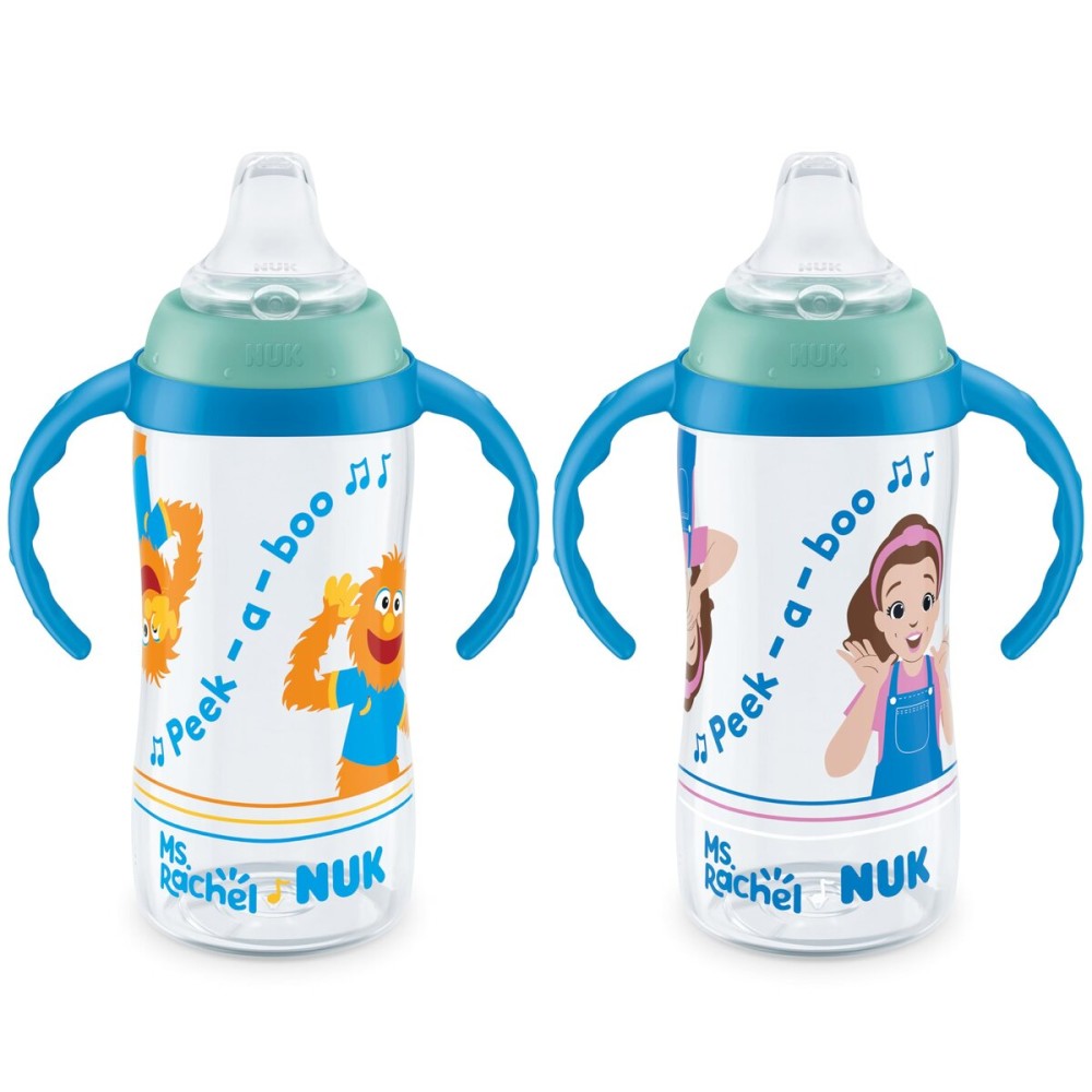 NUK Learner Cup, Ms. Rachel, 10 oz, 8+ Months, 2 Pack - Soft Spout, Easy-Grip Handles, BPA Free, Spill Proof Transition Sippy Cup
