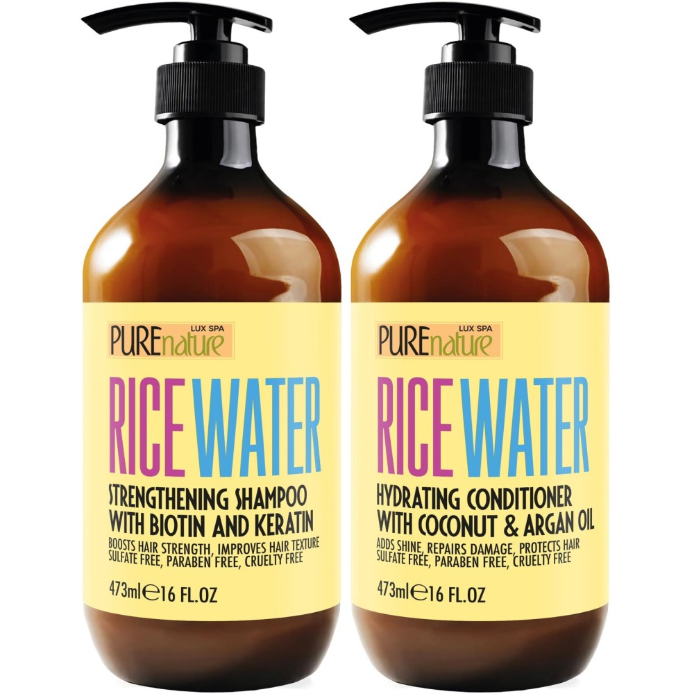Rice Water Shampoo and Conditioner Set - Sulfate Free Formula for Fine Hair Women and Men - Volumizing and Thickening Formula for Thinning Strands - 16 Fl Oz (Set of 2)
