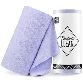 Fantasticlean Microfiber Cleaning Cloth Roll -40 Pack, Tear Away Microfiber Towels, 12 x 12, Reusable, Washable, Scratch Free, Ultra Absorbent for Car, Home Supplies, Pet, Kitchen (Lavender)
