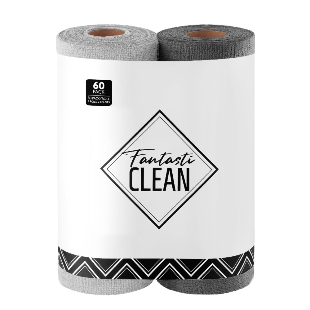 Fantasticlean Microfiber Cleaning Cloth Roll -60 Pack, Tear Away Microfiber Towels, 12 x 12, Reusable, Washable, Scratch Free, Ultra Absorbent for Car, Home Supplies (Grey & DimGrey)