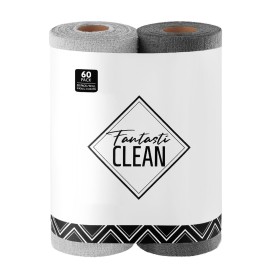 Fantasticlean Microfiber Cleaning Cloth Roll -60 Pack, Tear Away Microfiber Towels, 12 x 12, Reusable, Washable, Scratch Free, Ultra Absorbent for Car, Home Supplies (Grey & DimGrey)