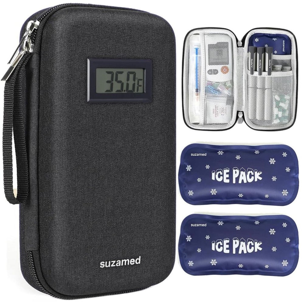 suzamed Insulin Cooler Travel Case,EVA Insulation Travel Medicine Kit with Temperature Display for Diabetes Care,Insulin Pen and Other Diabetic Supplies (Black-Temp)