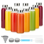 Luxfuel 10 oz Clear Glass Bottle with Lid, Reusable Glass Water Bottles with Stainless Steel Cap & Straws for Juicing, Milk, Ginger & Smoothies, Refrigerator, Leak-Proof, Juice Containers Set of 10