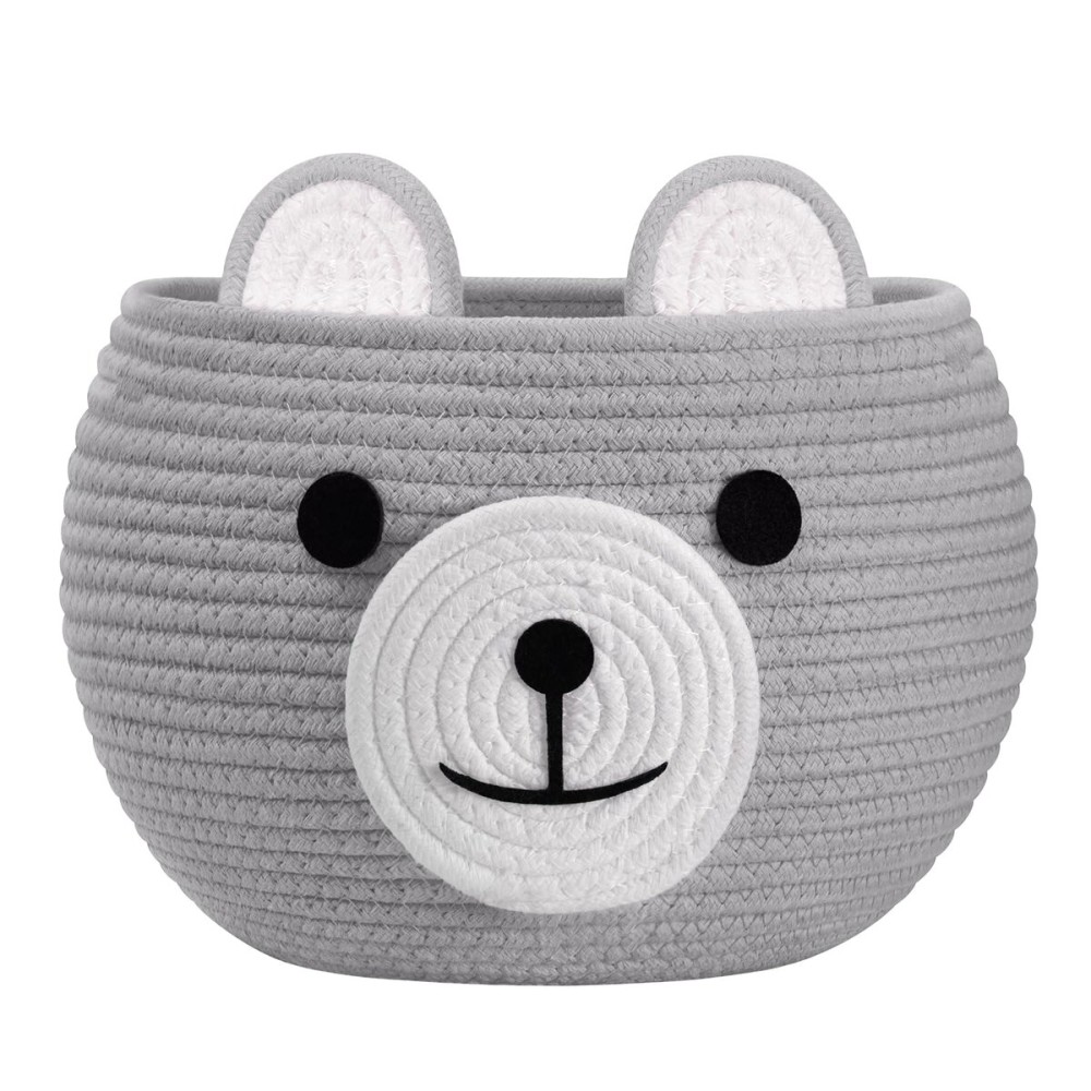 CherryNow Baby Basket for Nursery, Bear Gift Baskets Empey for Kids, Diaper Caddy Baby Shower Basket, Cute Animal Baskets for Toy Storage, Light Grey, 10.5D x 8.5H