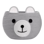 CherryNow Baby Basket for Nursery, Bear Gift Baskets Empey for Kids, Diaper Caddy Baby Shower Basket, Cute Animal Baskets for Toy Storage, Light Grey, 10.5D x 8.5H