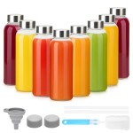 Luxfuel 10 oz Clear Glass Bottle with Lid, Reusable Glass Water Bottles with Stainless Steel Cap & Straws for Juicing, Milk, Ginger & Smoothies, Refrigerator, Leak-Proof, Juice Containers Set of 8