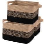 OIAHOMY Woven Storage Basket, Cotton Rope Baskets for Toys,Towel, Clothes, Used to Bathroom,Living Room,Nursery,Bedroom, 16x12x10- Pack of 3, Black & Brown