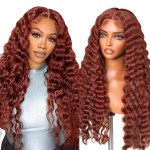 DULOVE Reddish Brown Deep Wave Lace Front Wigs Human Hair Pre Plucked with Baby Hair Glueless 13x4 Hd Transparent Lace Auburn Wig 200 Density 24inch
