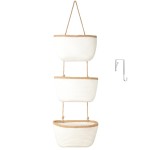 TeoKJ 3-Tier Wall hanging Storage Bags, Over the Door Organizer, Decorative Cotton Rope Hanging Baskets, White & Dark Brown