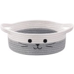 Hichen Cute Cat Toy Basket, Gift Baskets Empty for Home Decor, Baby Basket for Baby Shower, Small Cotton Rope Baskets for Pets Toys, White & Grey, 9.8 x 4 inches