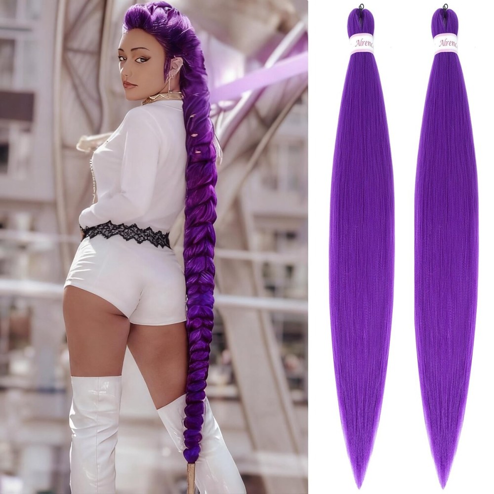 Alrence Purple Braiding Hair Pre Stretched Long Braid 36 Inch 2 Packs Professional Braiding Hair Extensions Synthetic Crochet Twist Braids (36 Inch, Purple)