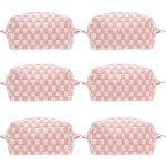 PAZIMIIK 6PCS Checkered Makeup Bag for Purse Portable Zipper Make Up Pouch Small Cosmetic Case for Travel Accessories Pink Beige