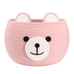 Goodpick Baby Basket for Nursery, Woven Gift Basket for Baby Girls, Cute Nursery Hamper for Baby Shower NewBorn Essentials, White & Pink, 10 D x 8.3 H