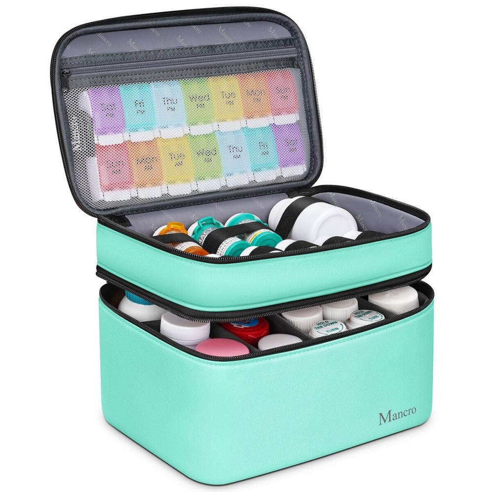 Mancro Dual Layers Medicine Organizer Bag, Pill Bottle Organizer Storage with Lockable Zipper, Medication Travel Bag for Pills, Vitamins, Medical Supplies for Home Storage, Travel, Green