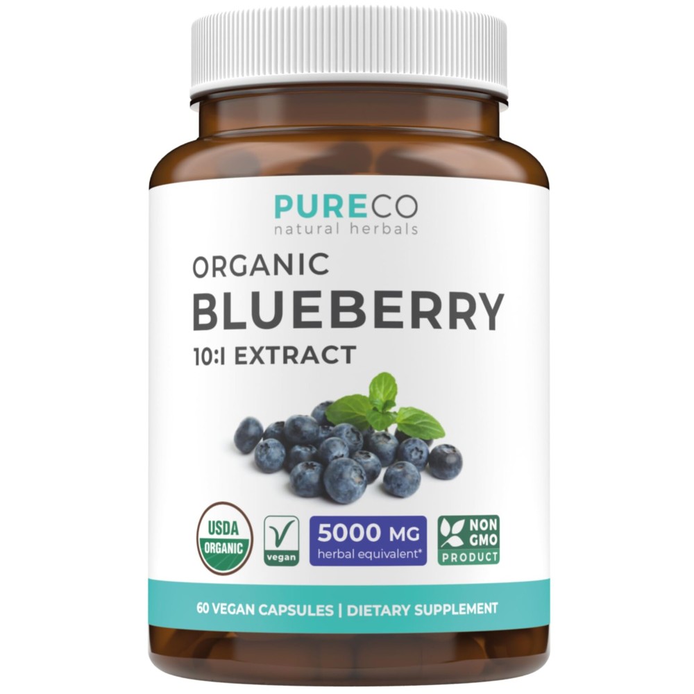 Certified Organic Blueberry Extract Capsules - High Potency 10:1 Blueberry Supplement with 5000mg Herbal Equivalent for Wellness Brain & Immune Support - Vegan Non-GMO & Lab Verified (2 Month Supply)