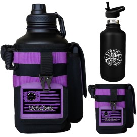 Iron Infidel Battle Bottle - Half Gallon Water Bottle Insulated, 64 oz Tactical Stainless Steel Water Jug with Handle - Gym Water Bottle with Rugged Sleeve for Storage (Twilight 2 Liter)