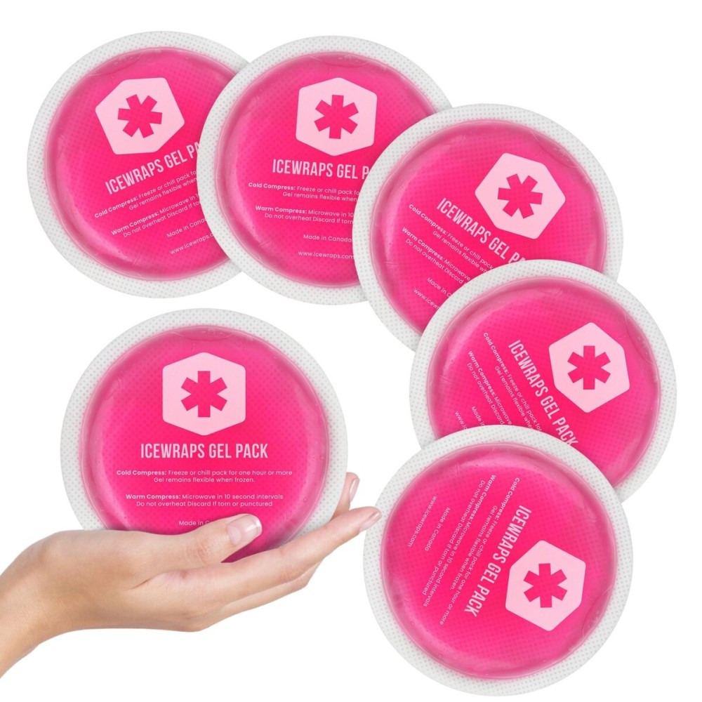 ICEWRAPS Reusable Hot & Cold Gel Packs for Pain Relief - 5 Pack with Cloth Backing for Injuries, Surgery, Toothache (5 Pack),Pink