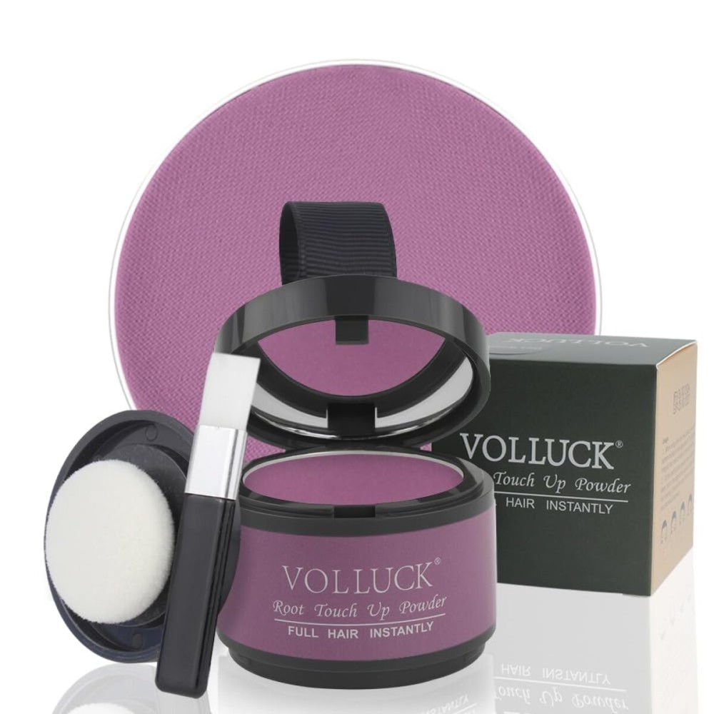 VOLLUCK Root Touch up Powder, Instant Hairline Powder for Thinning Areas and Gray Hair Coverage, Natural and Non-greasy Root Cover up for Women and Men (Purple, 0.14 Ounce)