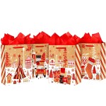 SHIPKEY 12 Pack Santa Gift Bags, Chistmas Shopping Bags with with 4 Festive Designs and 3 Sizes, Xmas Party Favor Bags for Presents, Wrapping, Shopping, Treats, and Holiday Supplies