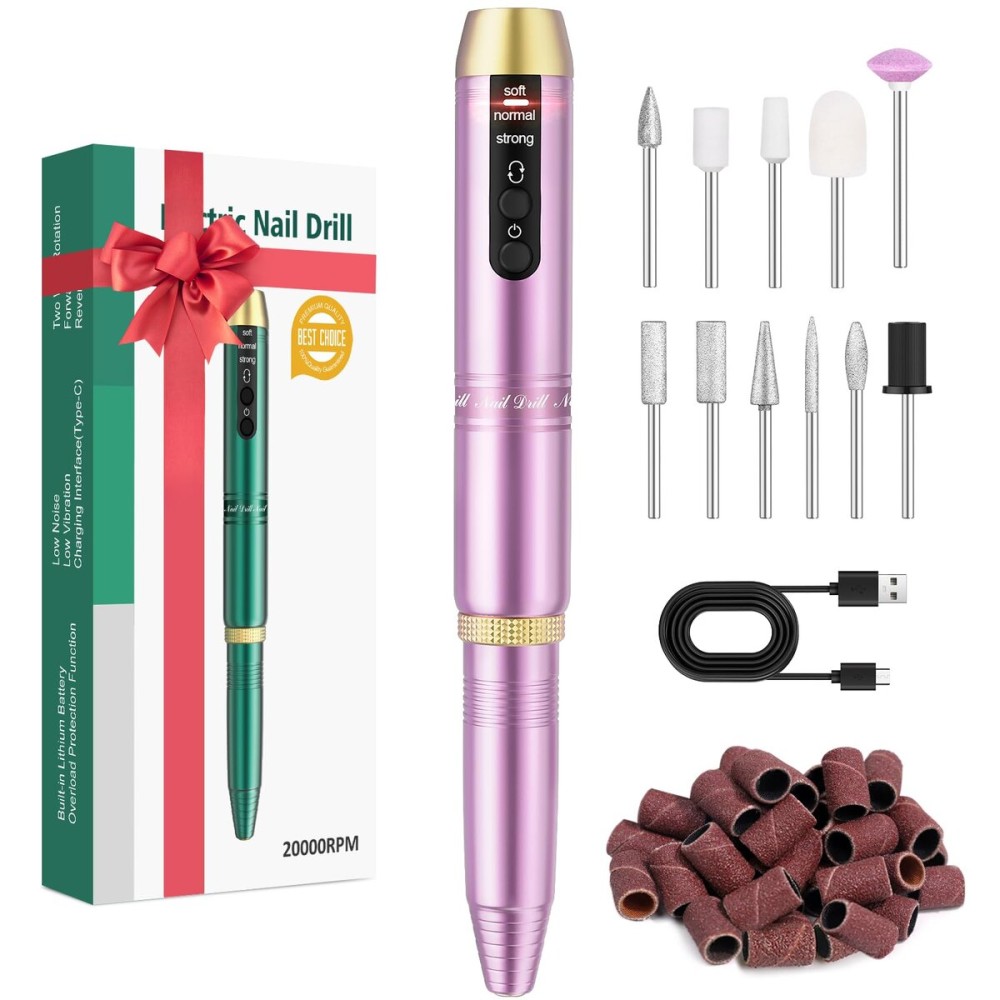 20000RPM Electric Nail Drill Rechargeable Compact Portable Efile Professional Manicure Cordless Pedicure Nail File Drill Kit for Acrylic Gel Nails and Home Salon Use