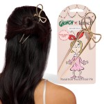The Grinch x Kitsch Gold French Hair Pin with Bow Design - Durable Metal Hair Pin for Effortless Updos, Half-Up Style | Lightweight & Ideal Stocking Stuffers | Ideal Gifts for Women - 1pc