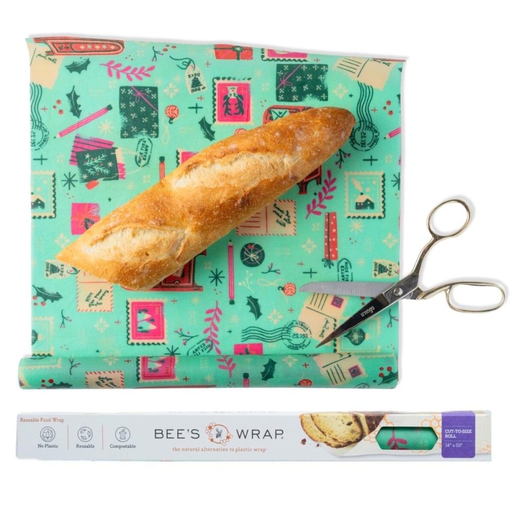 Bee\'s Wrap Beeswax Wraps for Food - Cut to Size Wax Paper Roll - Made in USA Reusable Waxed Paper & Bowl Covers - Organic & Eco-Friendly Alternative to Aluminum Foil & Plastic Wrap, Seasons Greetings