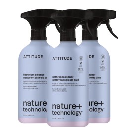 ATTITUDE Bathroom Cleaner Spray, Natural Origin Ingredients, EWG Verified, Eliminates Soap Scum, Limescale, Streak Free, Lemon & Rosewood, 26 Fl Oz (Pack of 3)