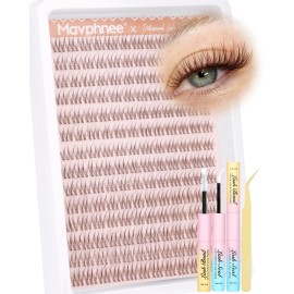 Mavphnee Brown Lash Clusters Kit Natural Cluster Eyelash Extensions Kit 10-12MM Short C-Curly Lash Extension Individuals 168 Pcs DIY Clusters Lashes for Beginners with Bond and Seal Clear