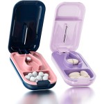 DUBSTAR Small Pill Cutter, Pill Cutter Splitter for Small and Tiny Pills, Portable Pretty Pill Cutters for Large Pills, Cuts Vitamins Tablets for Purse Pocket (2 PCS Pill Cutters, Blue+Purple)