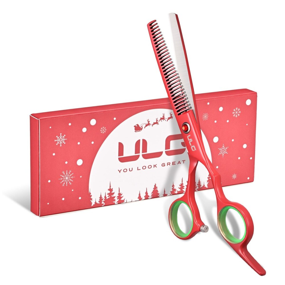 ULG 6.5 Hair Thinning Scissors, Japanese Stainless Steel, Professional Texturizing Shears, Barbers 30-Tooth Blending Thinner for Stylist & Home Use, Christmas Gifts for Women Men Family Red