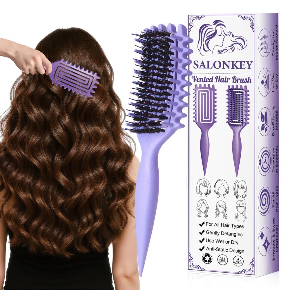 Curl Defining Brush for Curly Hair - Detangling & Styling Brush with Wide Tooth Design, Soft Bristles Reduce Frizz, Shape Curls & Waves for Women and Men, Wet & Dry Use (Purple)
