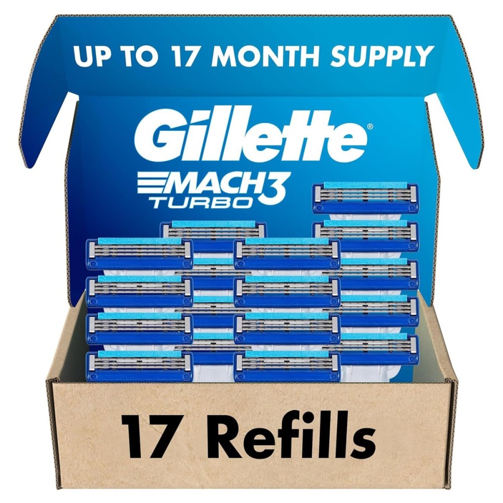 Gillette Mach3 Turbo Razor for Men, 17 Blade Refills, Holiday Gifts for Men