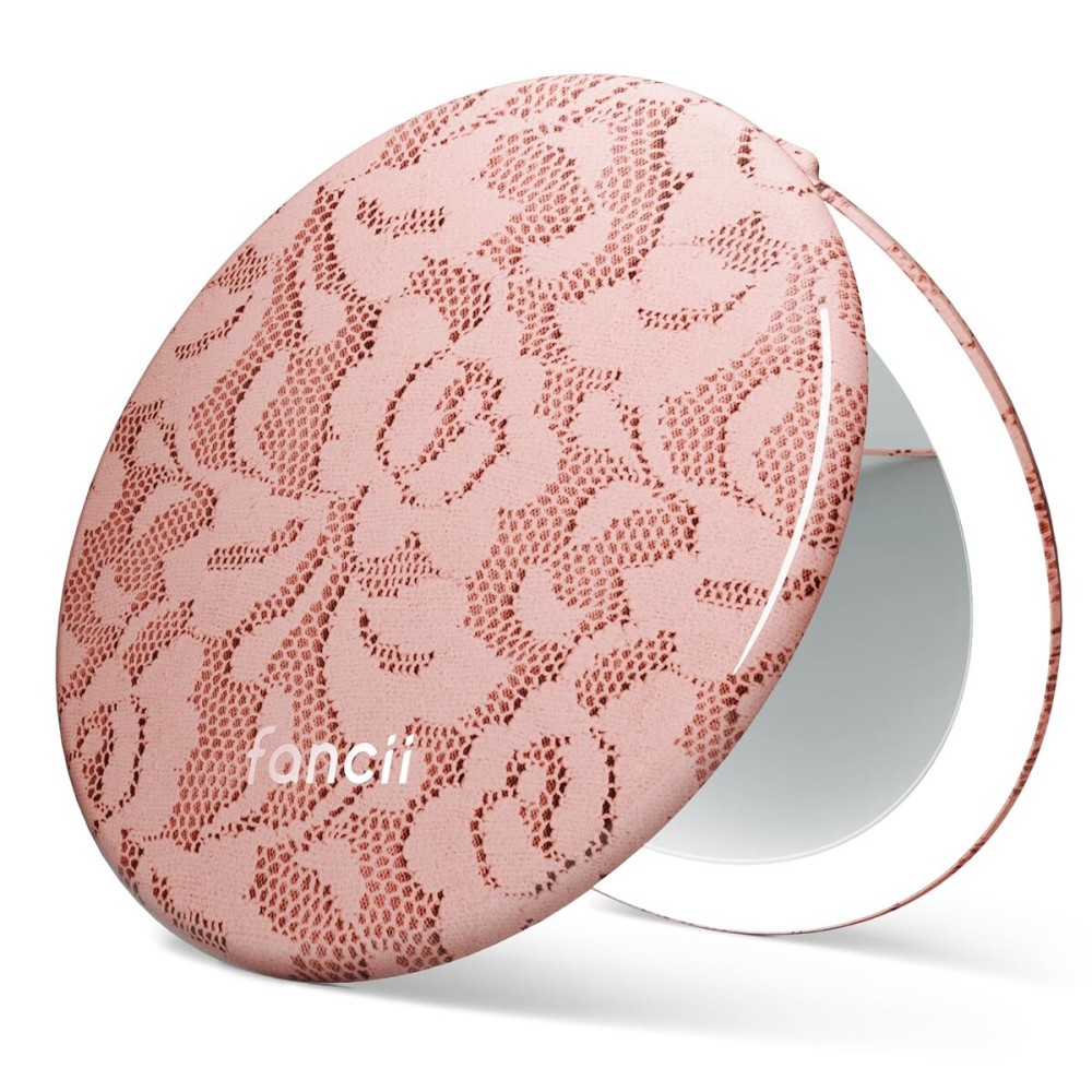 Fancii Taylor LED Lighted Travel Makeup Mirror, Rechargeable, 10x /1x Magnifying, Tru-Glow Lighting System, XL Large 5 Wide | Compact Mirror for Purses (Mocha Lace)