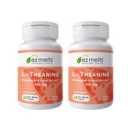 EZ Melts Dissolvable L-Theanine 200 mg, Sugar-Free, 1-Month Supply - 2 Pack