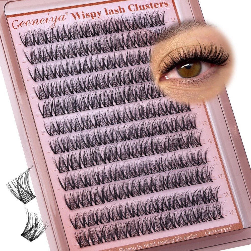 Medium Lash Clusters Short Wispy C Curl Eyelash Clusters 12MM Individual Eyelashes Natural Cluster Eyelash Extensions Natural Looking Cluster Lashes by Geeneiya (C Curl,12MM)