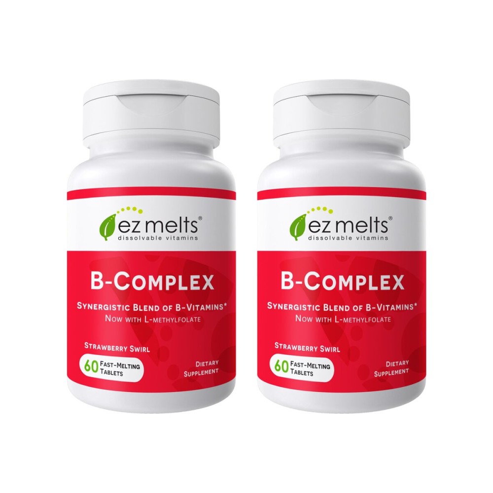 EZ Melts Dissolvable Vitamin B-Complex with Methyl B12 and Methyl Folate, Sugar-Free, 2-Month Supply - 2 Pack