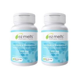EZ Melts Dissolvable Calcium and Magnesium Supplement with Vitamin D3, Sugar-Free, 1-Month Supply - 2 Pack