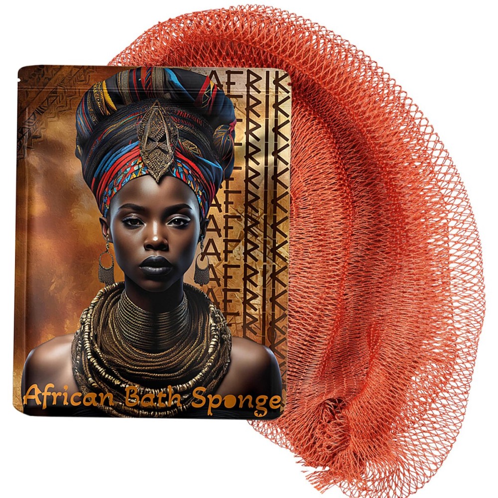 AFRIKI African Net Sponge - Exfoliating Body Scrubber, Black Owned & Rooted in Africa, All Skin Types | 45 in Long (Burnt Orange)
