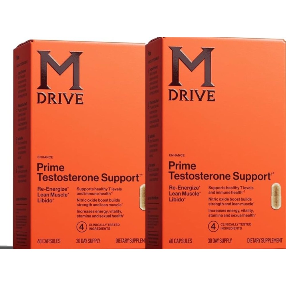 Mdrive Prime - Men\'s T-Support Supplement, Max Energy, Focus & Lean Muscle, KSM-66 Ashwagandha, S7 Nitric Oxide Booster, Bioperine and DHEA, 60 Servings, 120 Count
