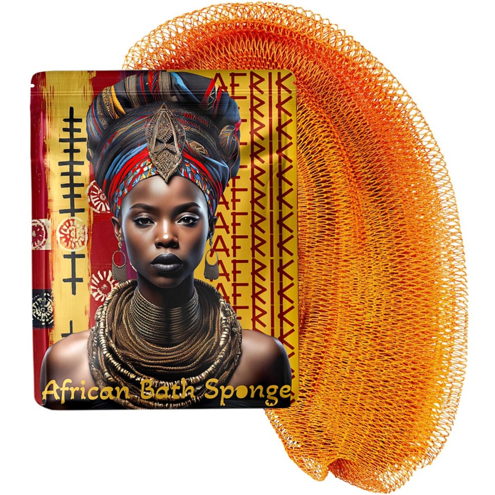 AFRIKI African Net Sponge - Exfoliating Body Scrubber, Black Owned & Rooted in Africa, All Skin Types | 45 in Long (Mustard)