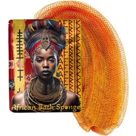 AFRIKI African Net Sponge - Exfoliating Body Scrubber, Black Owned & Rooted in Africa, All Skin Types | 45 in Long (Mustard)