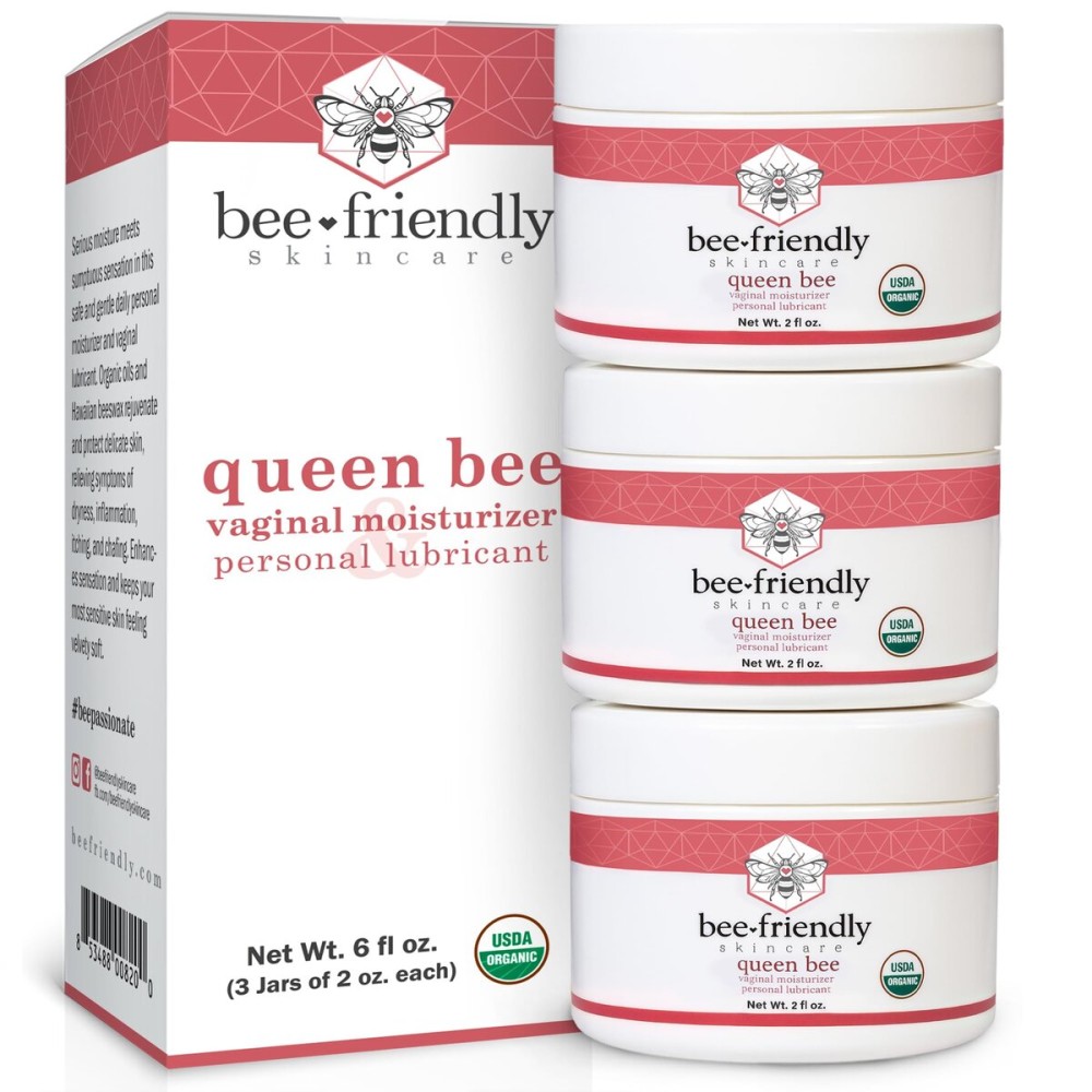 BeeFriendly Organic Vaginal Moisturizer, USDA Certified, Natural Vulva Cream For Dryness, Itching, Irritation, Redness, Chafing Of Vagina Due To Menopause & Thinning, 6 oz (3 Jars in a box)