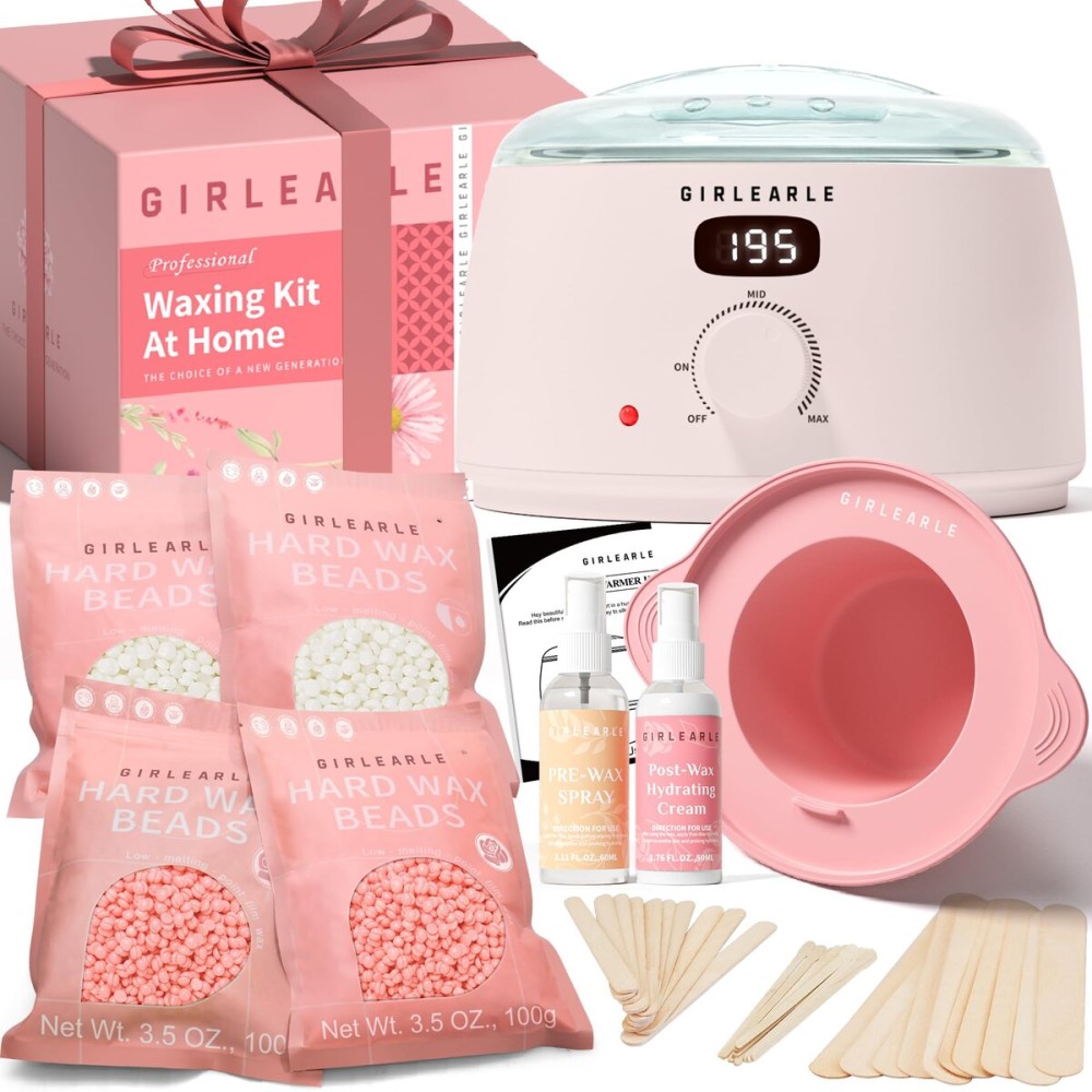 GIRLEARLE Premium Digital Waxing Kit for Women Sensitive Skin, Wax Warmer Hair Removal for Men at Home with Wax Beads & Silicone Pot, Target Different Types of Brazilian Bikini, Facial, Leg, Full body